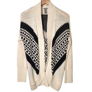 Charlotte Russe Womens Small Open Front Knit Tulip Hem Cardigan Black Cream